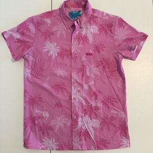 Retro Pink Tropical Palm Button Down Shirt
